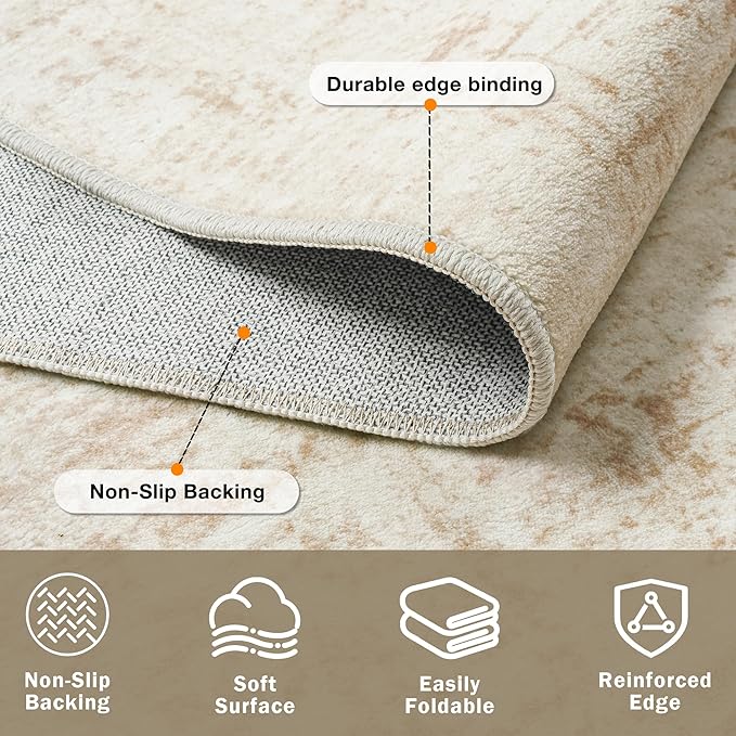 5x7 Washable Area Rug for Living Room Bedroom: Non-Slip Modern Beige White | - Image 6