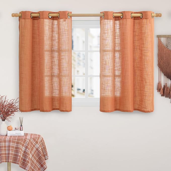 Burnt Orange Linen Curtains 40 Inches Long by LAMIT