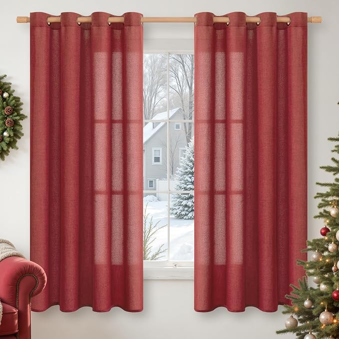 YoungsTex Burgundy Red Linen Curtains 63 Inch Length 2 Panels by YoungsTex