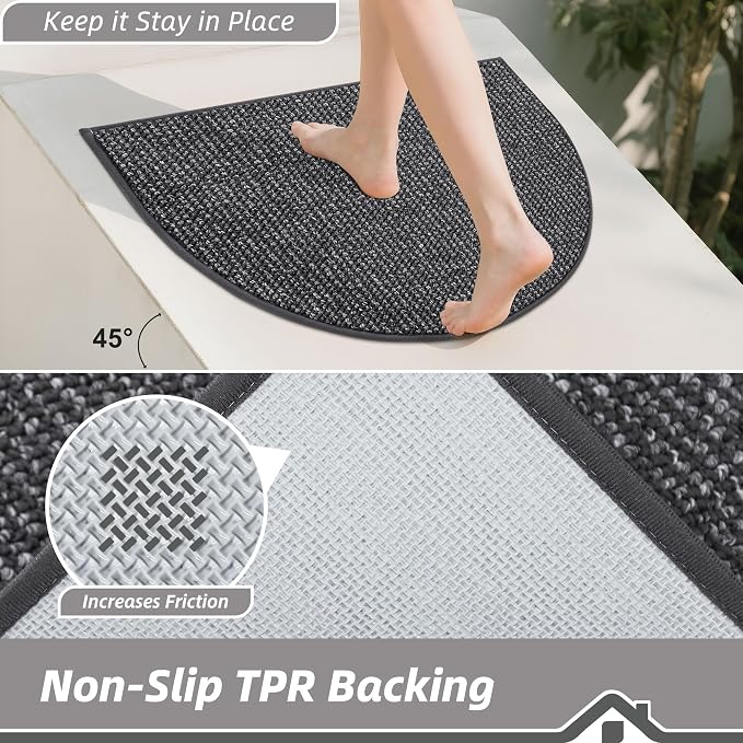 BEQHAUSE Dirt Trapper Door Mat 32" x 48" Half Circle Non Slip, Charcoal | - Image 4