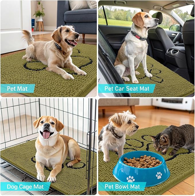 OLANLY Dog Door Mat for Muddy Paws 36x24, Paw Print Design Chenille Mud Mat | - Image 7