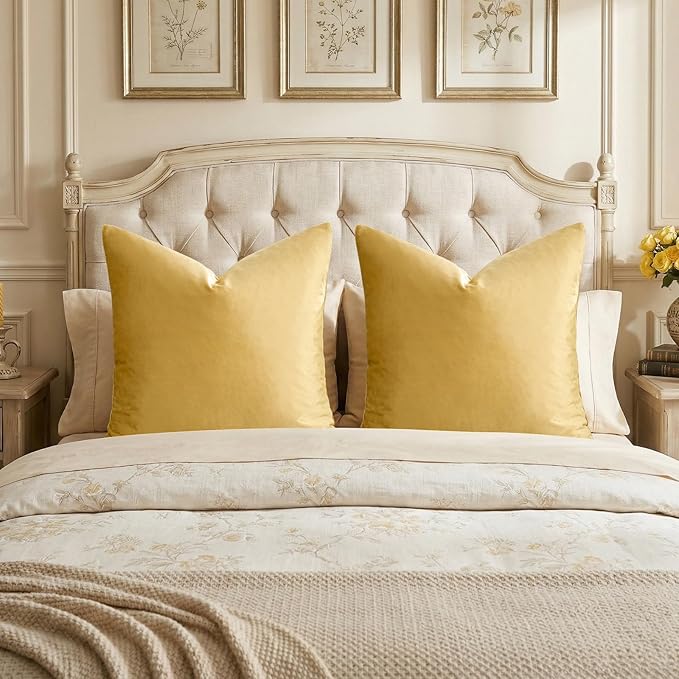 GIGIZAZA Yellow Velvet Pillow Covers 26x26 Decorative Pillows Pack of 2 | Throw by GIGIZAZAFocusingonhomedecoration