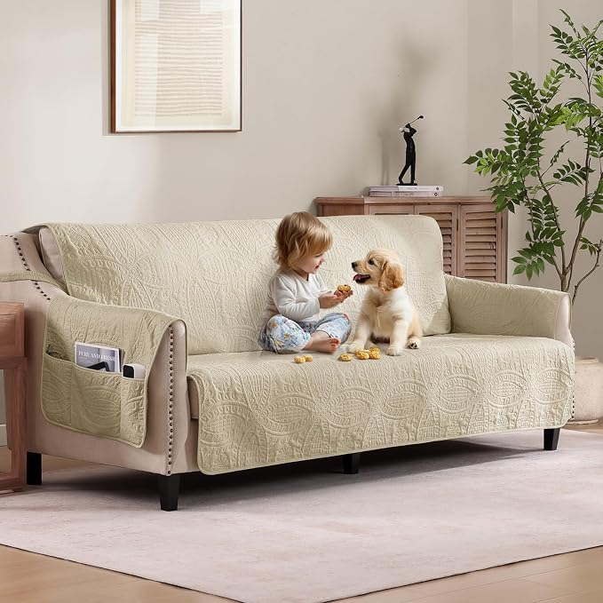 Soft Quilted Couch Cover with Pockets by Pamhaven