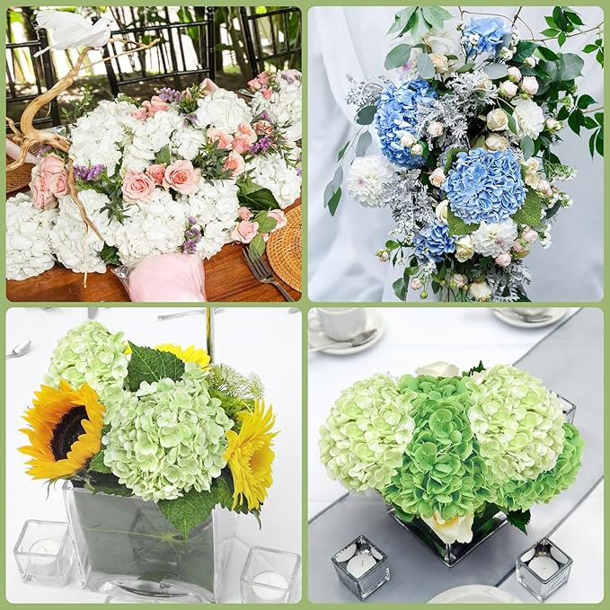 4 Pcs Real Touch Hydrangea Artificial Flowers, 21" Blue Full Faux Hydrangea Flowers Latex Fake Flowers for Home Decor Party Floral Arrangements Wedding Bouquets Centerpieces Outdoor Decor