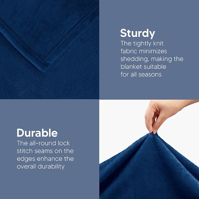 Utopia Bedding Fleece Bed Blanket California King Size Navy | Microfiber Plush - Image 3
