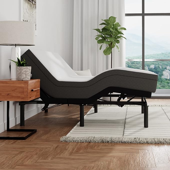 Blissful Nights e3 King Adjustable Bed Base Frame with 10" Medium Firm Gel Infused Memory Foam Mattress