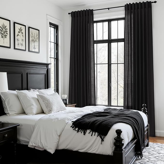 Vintage Black Linen Curtains 84 Inch Length 2 Panels Set - Image 8