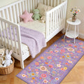 Floral Washable 2x5 Area Rugs Runner Entryway Hallway Purple/Pink | Flower by RELEANY