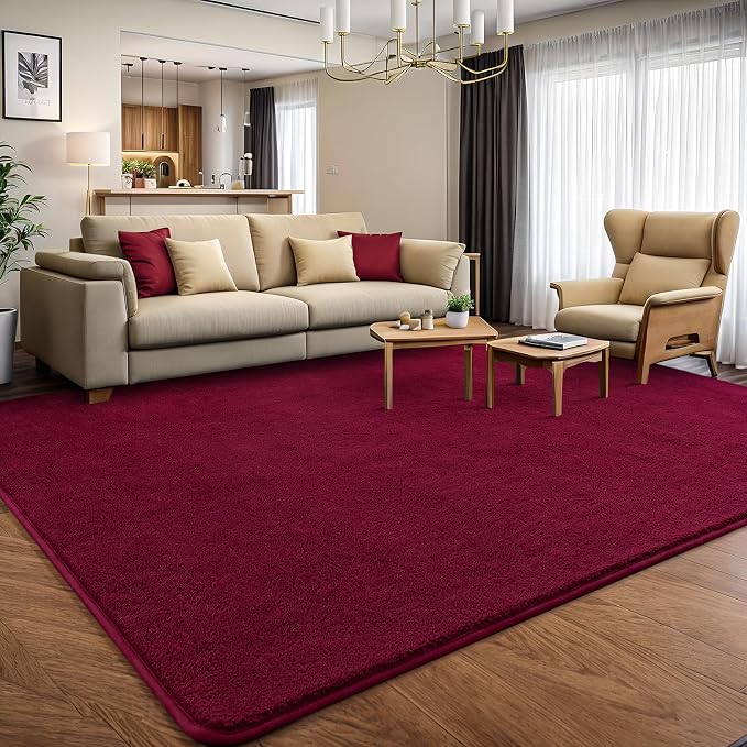 4x6 Area Rugs for Living Room Non Slip Dorm Bedroom Rug, Wine Red | Modern Area - Image 5