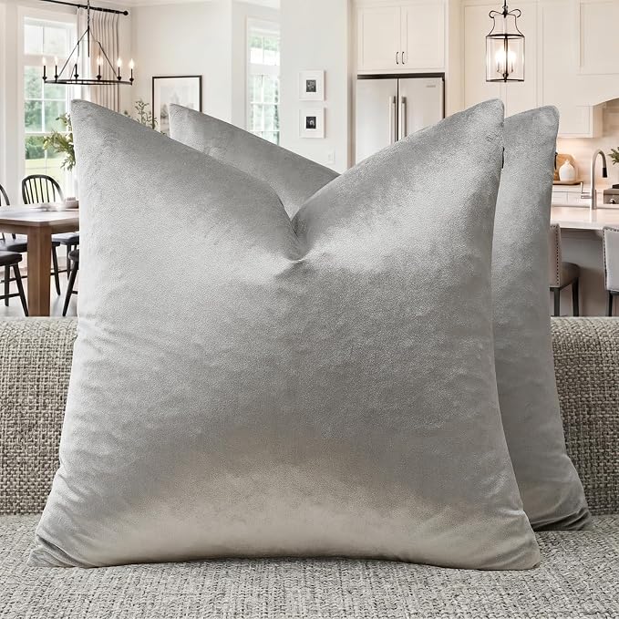 GIGIZAZA Silver Grey Velvet Throw Pillow Covers Big 26x26 Pack of 2 | - Image 4