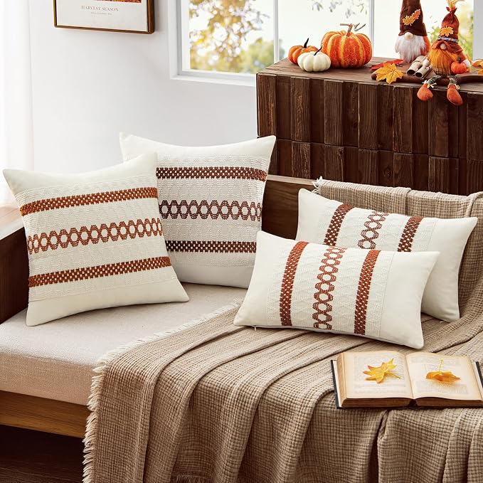 MIULEE Set of 2 Fall Burnt Orange Decorative Lumbar Pillow Covers 12x20 | - Image 2