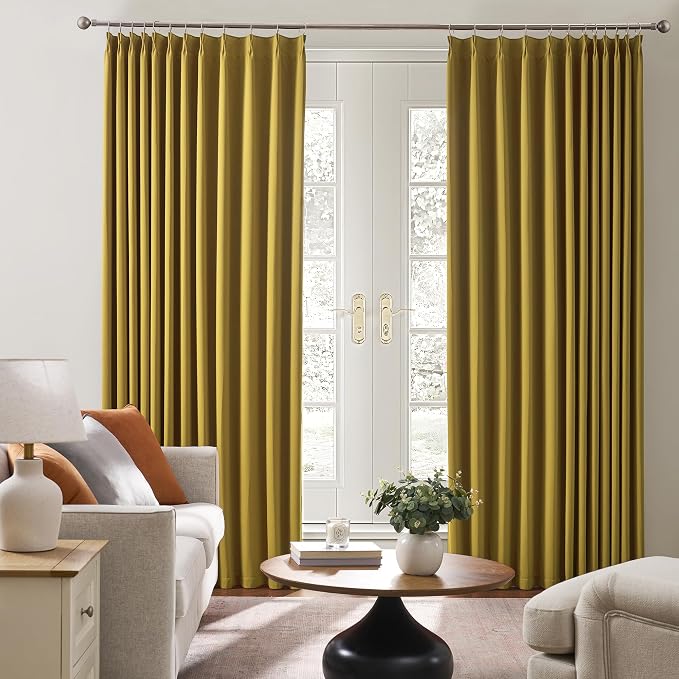 Yellow Pinch Pleated Curtains 120 Inch Length 2 Panels Set Noise Cancelling - Image 4