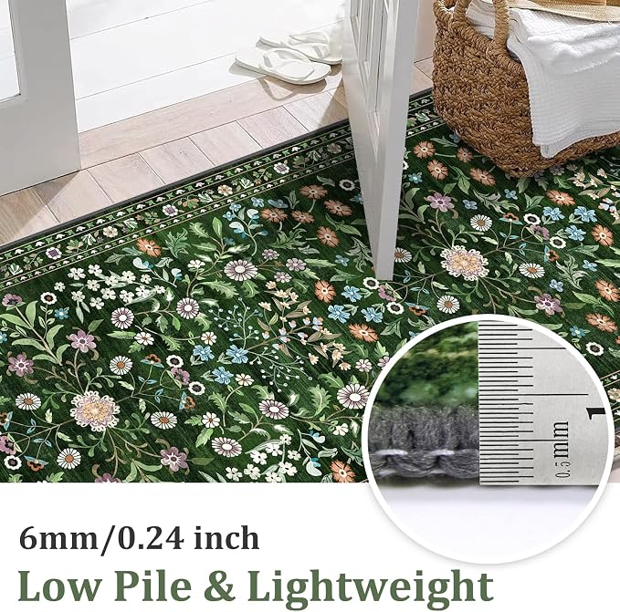 Yamaziot 2x8 Washable Hallway Runner Rug Non Slip Carpet, Colorful Green | Soft - Image 4