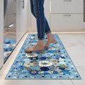 Blue Garden Floral Hallway Runner Rug 2x5for Bedroom Kitchen | Rubber Backing; by WelcometoBabovid