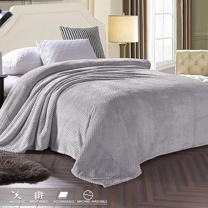 Exclusivo Mezcla Soft Waffle Fleece Bed Blanket King Size, Light Gray | - Image 3