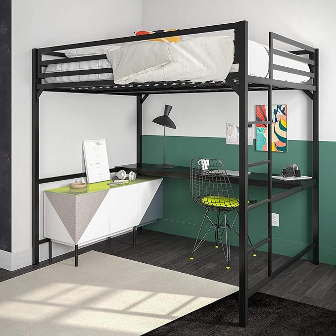 DHP Miles Metal Full Loft Bed with Desk, Black