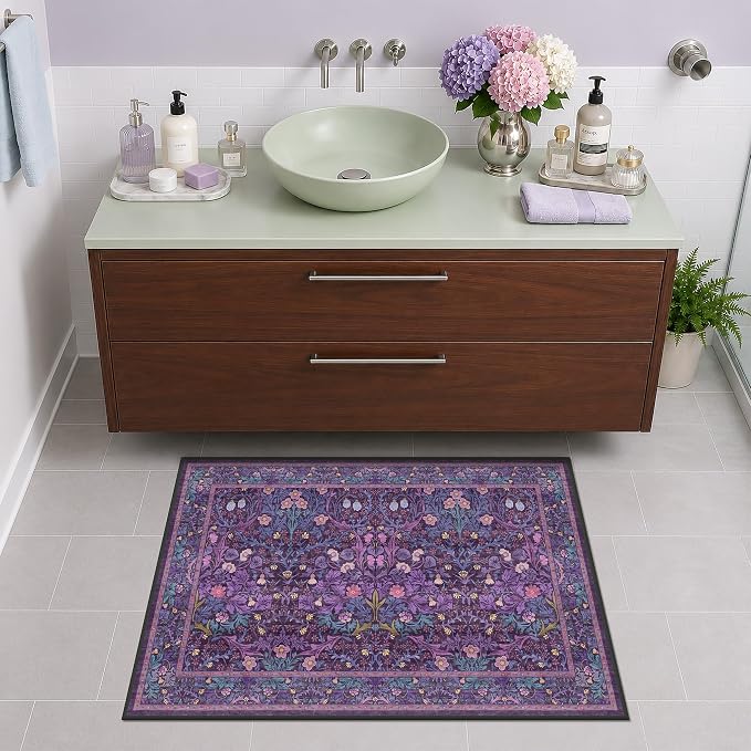 Washable Purple 2x3 Entryway Area Rug, Bohemian Small Throw Violet Carpet - Image 3