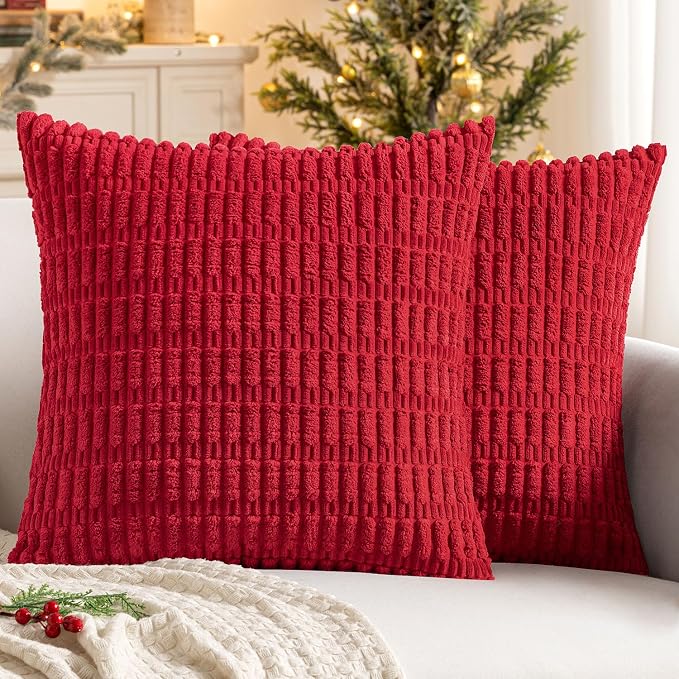 MIULEE Corduroy Decorative Throw Pillow Covers 20x20 Red Pack of 2 | Soft Boho by MIULEE