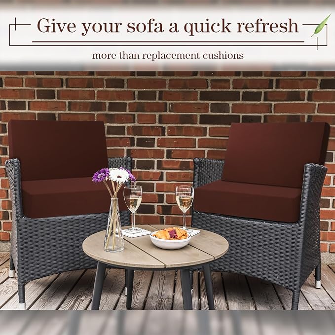 Newwiee 8 Pcs Stretch Patio Outdoor Cushion Covers Replacement, Dark Coffee | 4 - Image 3