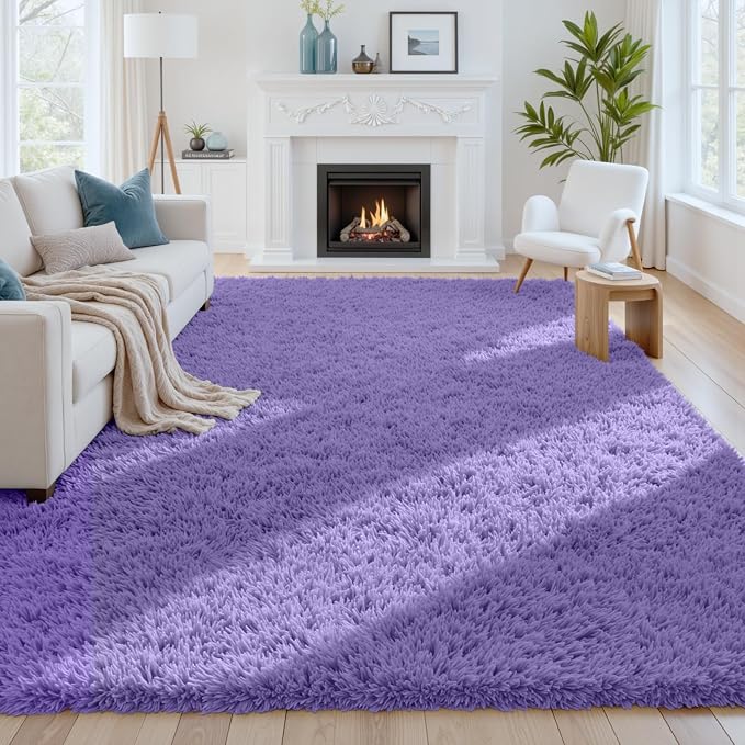 8x10 Fluffy Shag Area Rugs for Living Room Bedroom: Soft Carpet Purple | by CarpetAddColortoYourLife