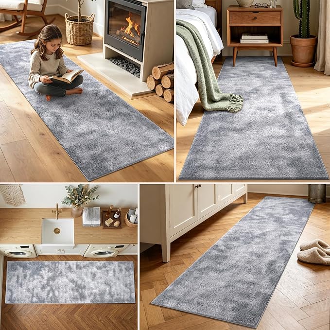 2x6 Tie-dye Light Grey Runner Rug Washable Non-Slip - Image 3