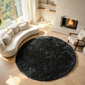Black Round Rugs 8ft for Living Room, Fluffy Bedroom Circle Area Rug, Soft by ONASAR