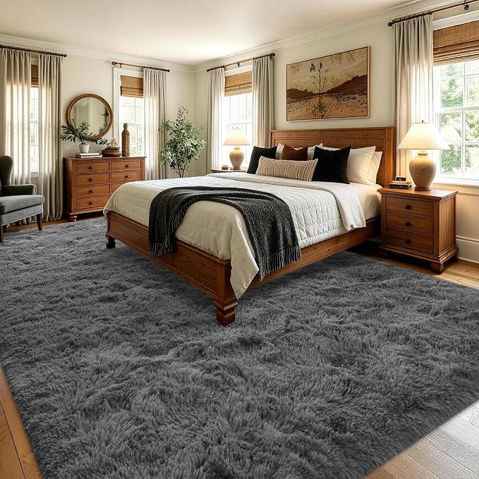 9x12 Extra Large Dark Grey Fluffy Area Rug Non-Slip - Image 4