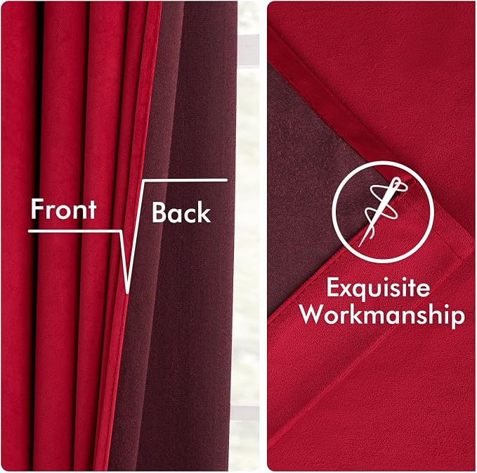 MIULEE Velvet Curtains 50W x 84L 2 Panels Red Blackout Curtains | Luxury velvet - Image 6