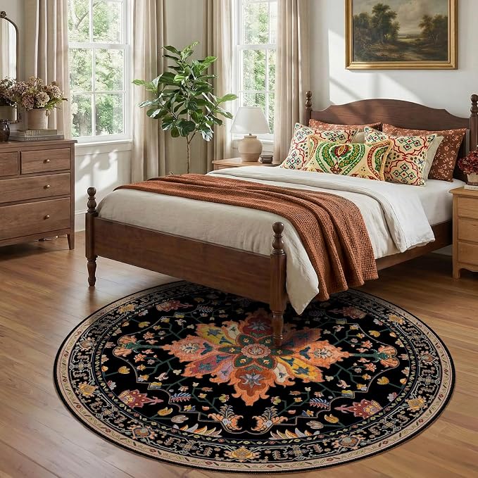 RELEANY Washable Area Rug, Round 7ft, Water Repellent, Pet Friendly, Vintage - Image 3