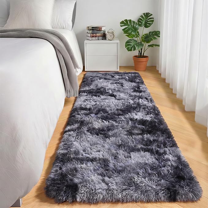 Runner Rugs for Bedroom Living Room, Fluffy Tie-Dyed Dark Grey 2x6 Area Rug | - Image 5