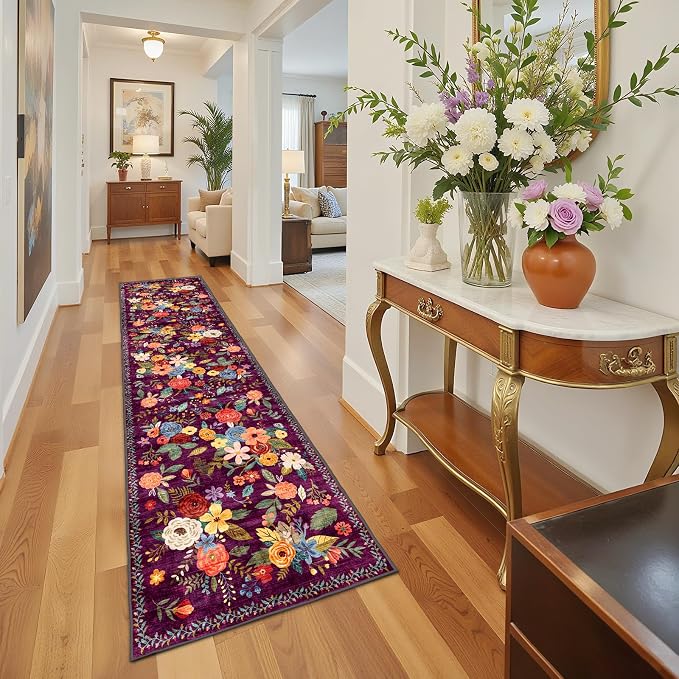 Purple Floral Hallway Runner Rug 2'6"x14' - Image 7