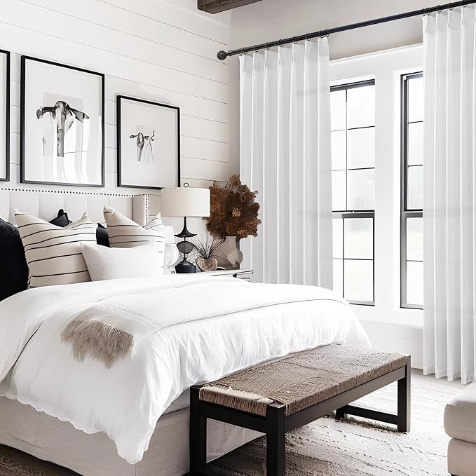 White Linen Sheer Curtains 84 Inches Long 2 Panels, Neutral Textured Pinch - Image 7