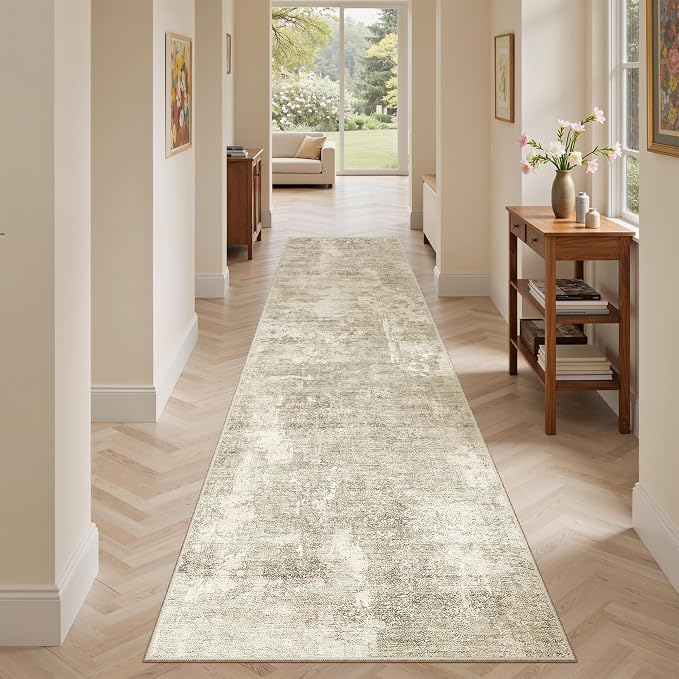 Soalmost Abstract Runner Rug 2x8 Hallway Kitchen Runners Beige/Gray | Vintage - Image 2