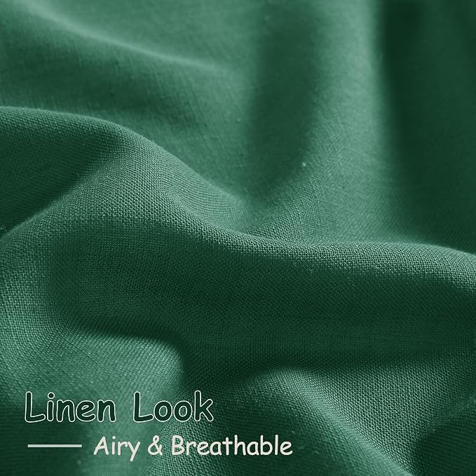 Dark Green Linen Curtains 96 Inches Long 2 Panels Set - Image 5