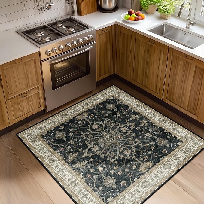 RELEANY Washable Area Rug, Square 4'x4', Water Repellent, Pet Friendly by RELEANY