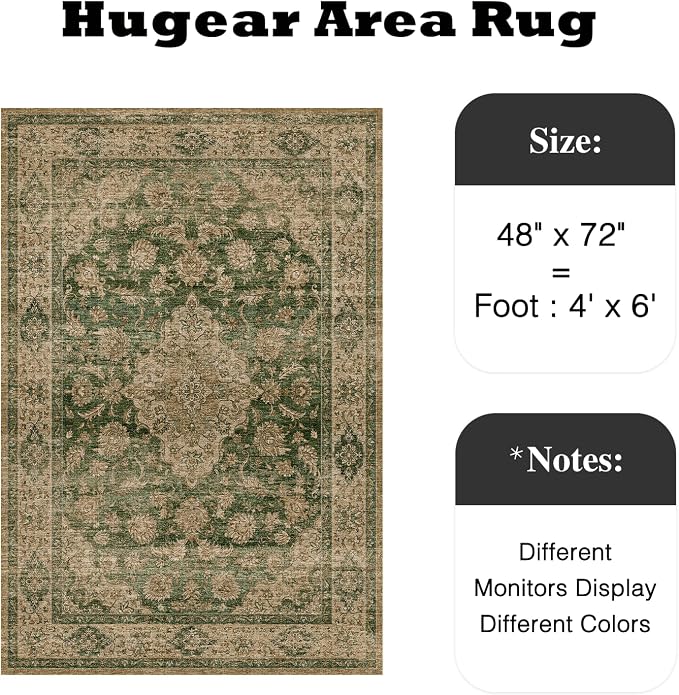 4ft Round Green Retro Floral Washable Rug - Image 2