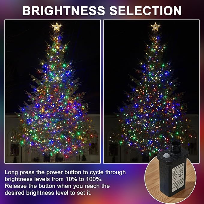 RPGT Christmas Light 1000 LEDs 336ft Green Cable Wire Fairy String Tree Twinkle Lights Plug in 12 Modes for Christmas Party, Outdoor, Garden, Wedding, Home Decoration (Multi Color)