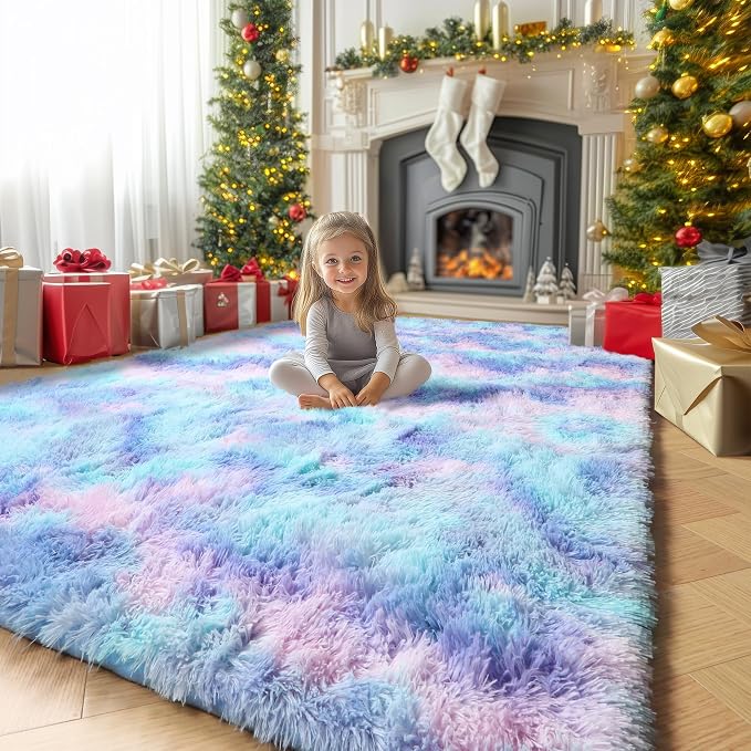 Amdrebio Purple Rainbow Mermaid Large Kids Area Rug 6x9 by Amdrebio
