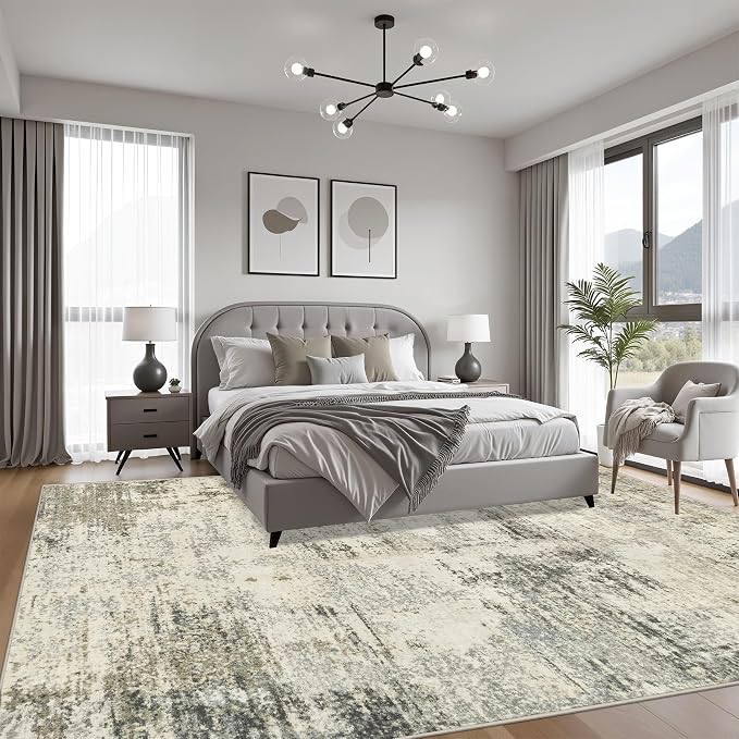 9x12 Area Rug Living Room: Modern Washable Soft Carpet Ash Brown | - Image 3