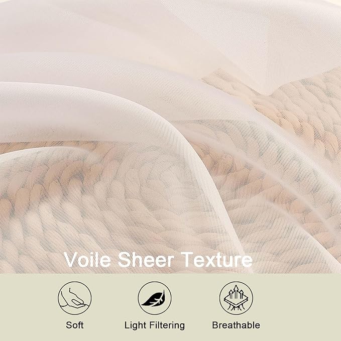 Cream Sheer Curtain for Bedroom Living Room 78 Inches Long 2 Panels Set - Image 3