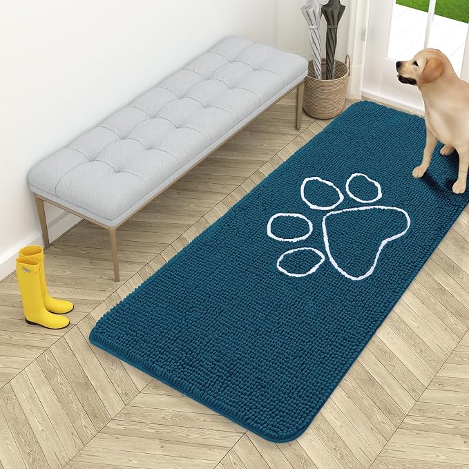 OLANLY Dog Door Mat for Muddy Paws 54x24, Paw Print Design Chenille Mud Mat | by OLANLY