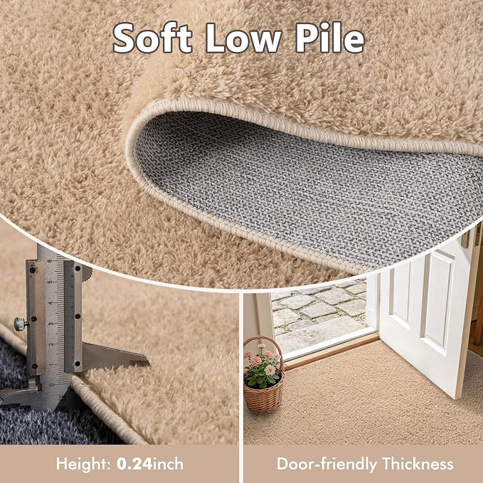 3x5 Beige Solid Area Rug Washable Non-Slip Soft Thin - Image 5