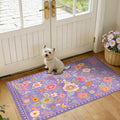 Floral Washable 2x4 Area Rugs Runner Entryway Hallway Purple/Pink | Flower by RELEANY