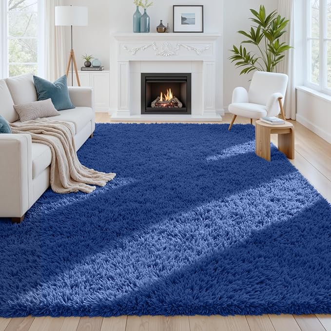 8x10 Fluffy Shag Area Rugs for Living Room Bedroom: Soft Plush Carpet Blue | by CarpetAddColortoYourLife