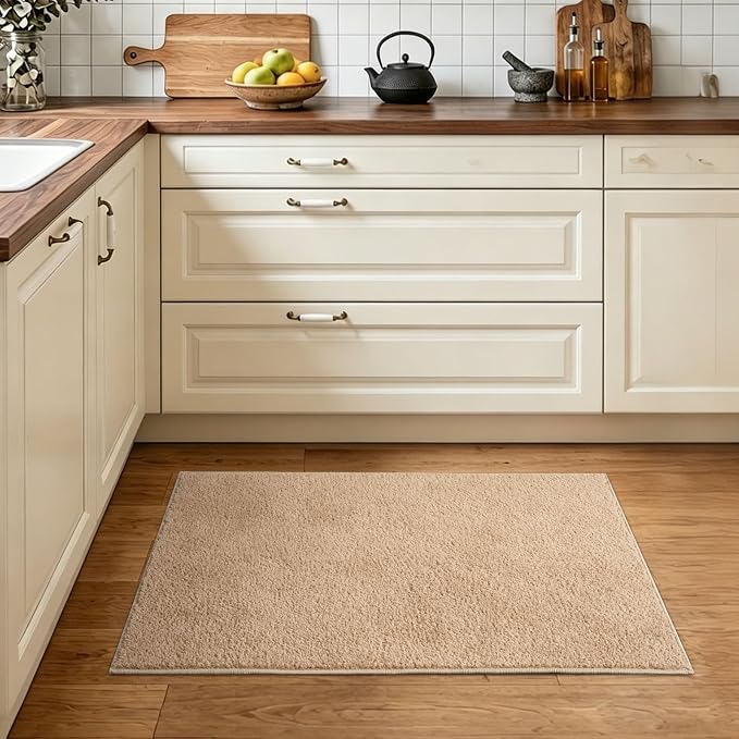 2x3 Beige Solid Area Rug Washable Non-Slip Soft - Image 2