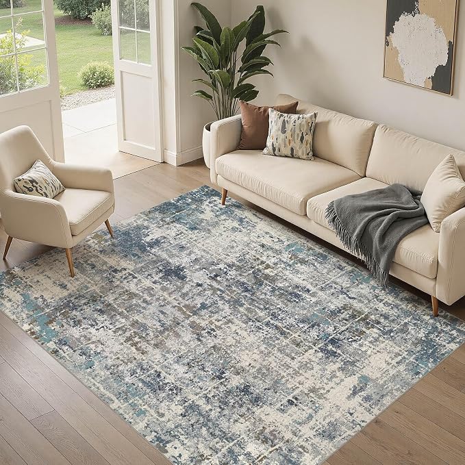 DMOYEST Area Rug Living Room Rugs 5x7 Washable Abstract Carpet | Neutral Modern - Image 5