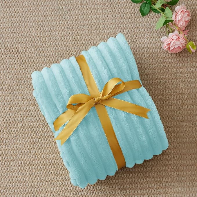 BEDELITE Striped Fleece Throw Blanket, Cloud Blue, Soft Cozy, Lightweight Warm - Image 6