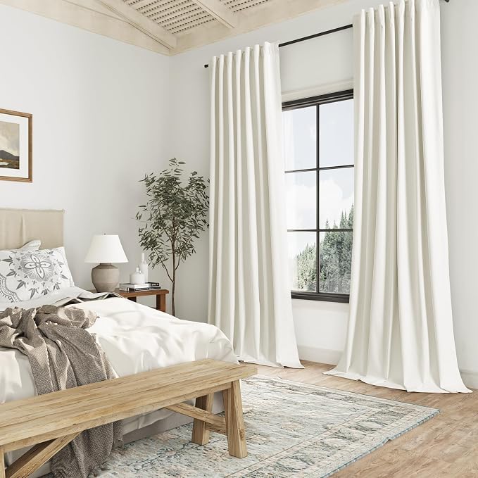 Ivory 100% Blackout Linen Curtains 108 Inch Length 2 Panels Set - Image 8