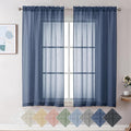 Aiyufeng Kirei Open Linen Weave Flax Textured Navy Blue Sheer Window Curtains 63 inches, Medium Long Privacy Semi-Transparent Sheer Panels for Farmhouse/Bedroom, 80" Wide Total 2 Panels, Dark Blue