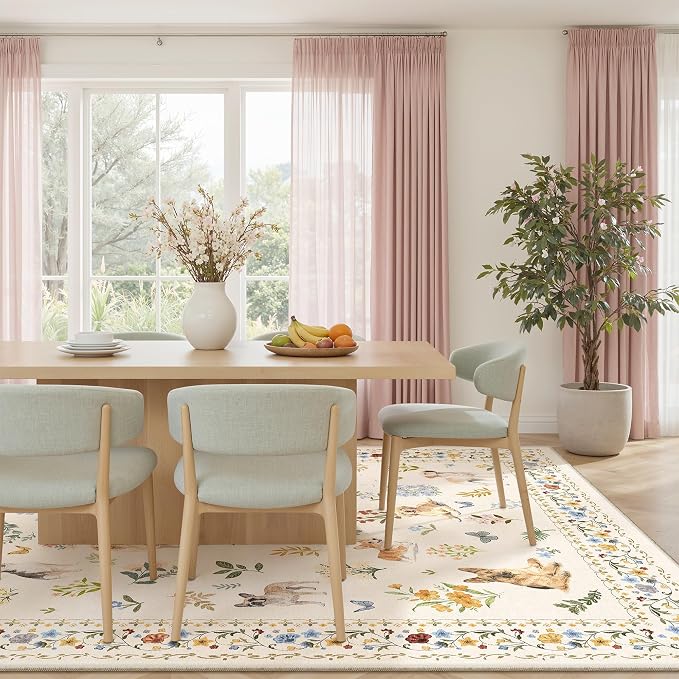 Soalmost Dog 8x10 Area Rugs for Living Room, Washable Animal Soft Rug Beige | - Image 4